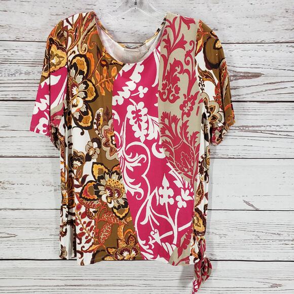 Chico's Women's Multicolor Floral Paisley Soft Stretch Top Size 2 - Picture 1 of 12
